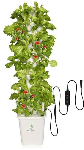 DPROOTS Hydroponiskt tornodlingssystem, 45 pods vertikal trädgård, lämplig för inomhus- och växthus, växande örter och grönsaker, krukväxtjordbruk med vattencirkulation och automatisk timer