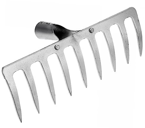 CIYODO Testa di Rastrello Agricolo per Giardinaggio 9 Denti in Acciaio Rinforzato, Utensile Manuale per Allentare Terreno e Raccolta Foglie, Sostituzione per Attrezzo da Giardino