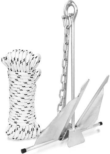 MARINE SYSTEM Fluke Anchor Kit Includes Anchor Chain and Boat Anchor Rope Set for Boats Pontoon, Deck, Fishing, and Sail from 12-25 FT (for Boats 17-21 FT)