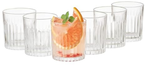 Eden & Willow Luxe Striped Highball Glasses (Set of 6) - Premium Durable Glassware for Cocktails, Mocktails, and Beverages | Stylish, Dishwasher Safe Ribbed Tumblers (6, 350ml)