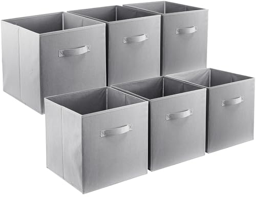 Youyijia 6Pcs Cube Storage Boxs Collapsible Fabric Cubes Organiser Folding Box for Laundry Toys Clothes Books Multi-purpose Storage Solutions Home Storage Bins (Grey, 33x33x34cm)