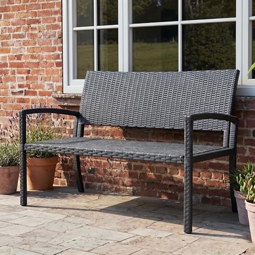 Amopatio Gartenbank Wetterfest, Polyrattan Sitzbank UV-beständig, Gartenmöbel Terrassenbank mit Rückenlehne bis 320kg für 2 Personen Garten, Balkon, Terrasse, 122x60x87cm, Schwarz