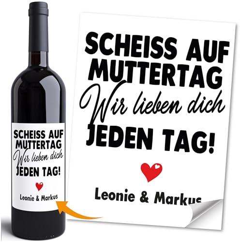 Moonworks® Weinetiketten Muttertag Mama personalisiert mit Nemen Flaschenetiketten selbstklebend Wein Geschenk Weiss unisize