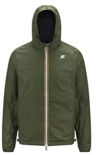 K-Way Giacca Unisex, Modello Jake Plus. 2 Double, in Nylon Ripstop Impermeabile, Cappuccio Regolabile con Coulisse, Chiusura con Zip, Tasche sul Davanti, vestibilità Aderente, Colore Verde - B.
