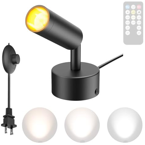 TZSMUM LED Wandlampe Innen mit Schalter Stecker Wandleuchte mit Fernbedienung Dimmbar Wandbeleuchtung 90°+360° Drehbare Wandleuchten für Wohnzimmer Schlafzimmer Büro (Schwarze,1 Stück)
