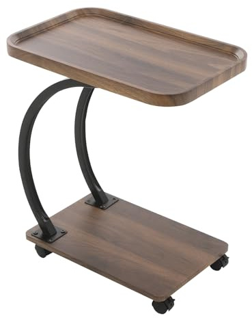soudesileim Mesa auxiliar de 2 niveles en forma de C con 4 ruedas, 52 x 34 x 60 cm, capacidad de carga aprox. 5 kg, mesa auxiliar independiente, mesa auxiliar de metal, para salón, dormitorio (color