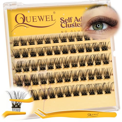 QUEWEL Selbstklebende Wimpernverlängerung, natürliches Aussehen, kein Kleber erforderlich, individuelle falsche Wimpern, 60 wiederverwendbare Wimpern für Anfänger, einfach zu verwenden (MJ04)
