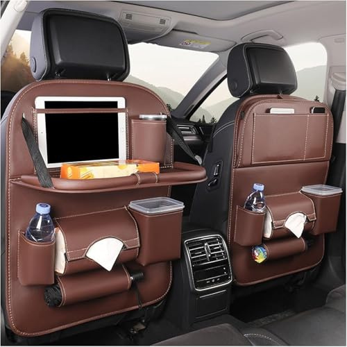 Car Backseat Organizer for Toyota Runner Sequoia 4Runner RAV4 Hilux, Universal Leather Car Seat Organiser With Foldable Table Tray Multifunction Storage Pocket With Tablet Holder