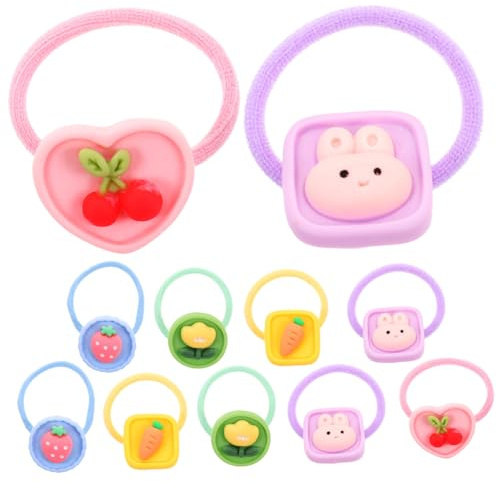 LOORGVEL 10 Stück Teiliges Haargummi für Mädchen Elastische Haarschleifen mit Niedlichen Tier Obst und Blumenmotiven Hohe Dehnbarkeit Bunte Haargummis für Kleinkinder und Frauen Einfach zu
