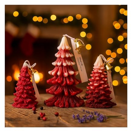 Weihnachtskerzen Set 3er von MMOBIEL – Handgefertigte Sojawachs Kerzen in Groß, Mittel & Klein – Duft nach Wacholder & Lavendel – Weihnachtsdeko für Zuhause & Festliche Geschenke – Rot