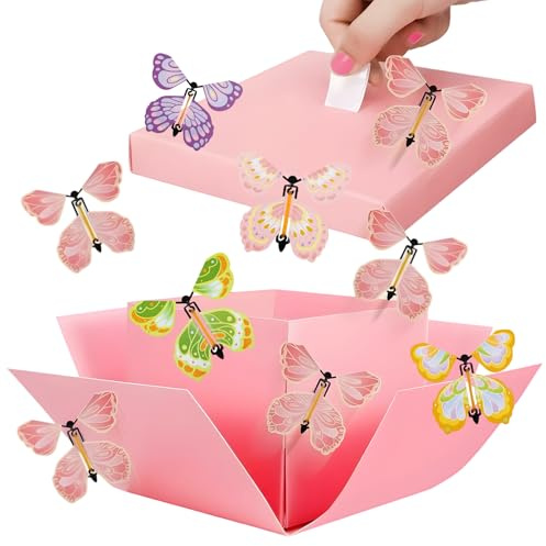 Geburtstag Überraschungsbox mit 8 Farbigen Schmetterlingen, Idea für Valentinstag Muttertag DIY, Pinke Überraschungsbox für besondere Anlässe, Surprise Box für Partys und Feiern