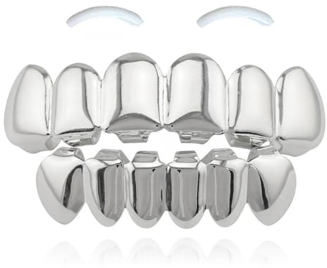 SSyang Grills Dentaires,Hip Hop Teeth Grills Faux Punk Hip Hop Dents Haut en Bas Diamant Strass Dents Grillz Halloween Festival de Musique Party Hip Hop Rapper Costume Décoration