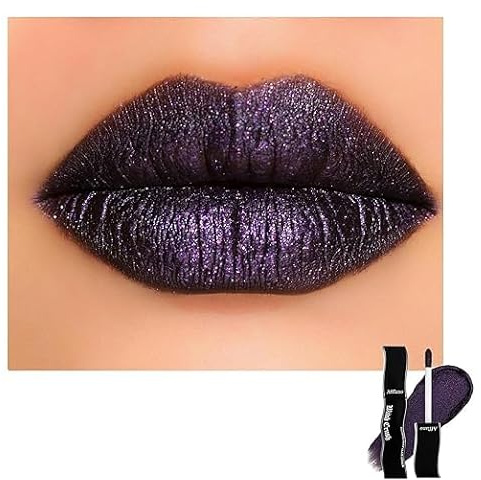 Goth-lila Glitzer-Lippenstift für Damen, schwarzer, metallisch-multichromer Flüssig-Lippenstift, hochpigmentierte, nicht klebende Schimmer-Lippenfarbe für ausdrucksstarkes Hexen-Make-up und Halloween
