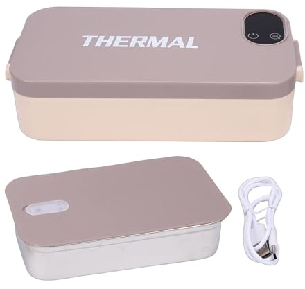 Denash Lunch Box Elettrico, Scaldavivande Portatile Ricaricabile con Display Digitale in Acciaio Inossidabile 304, con Batteria Al Litio Incorporata da 7200 MAh, per Auto da Viaggio in