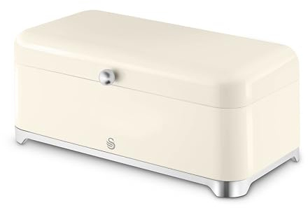Swan Solace 16L Bread Bin, Large Capacity, Worktop Kitchen Storage, Suitable for Loaves, Rolls and Bakes, Lift Up Hinged Lid, Easy Clean and Durable, H16.6 x W44 x D22cm, Cream, SWKA18540CRM