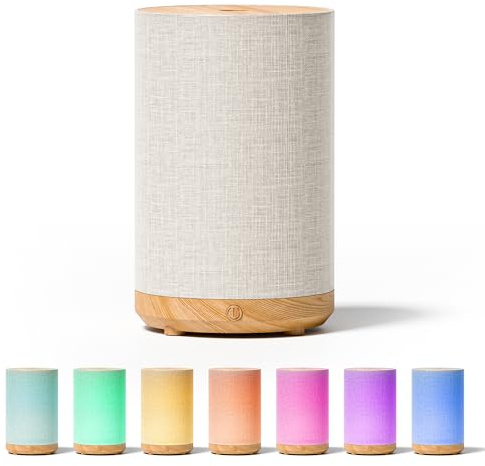 Mini Aroma Diffuser für Atherische Öle, Elektrisch Betrieben Diffusor mit Netzanschluss, Stoffbezug und Nachtlampe, 120ml Ultraschall-Luftbefeuchter mit 7-LED-Licht, für Schlafzimmer Yoga, Geschenk