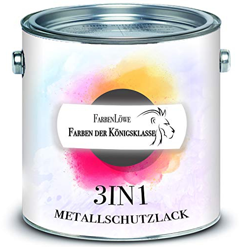 FARBENLÖWE hochmoderne Metallschutzfarbe 3in1 Metallschutzlack 3-in-1 Decklack, Grundierung und Rostschutz - FARBAUSWAHL - Metallfarbe Metalllack Farbe (2,5 L, Kieselgrau RAL 7032)