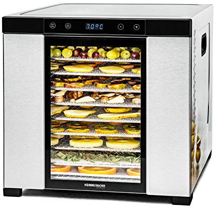 ROMMELSBACHER Deshidratador DA 1000, superficie de secado XXL de 1,6 m², incluye 10 bandejas de deshidratación de acero inoxidable, 2 deshidratadores, 2 esteras, pantalla LED, temporizador de 24