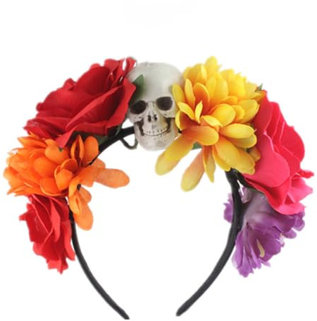 Lurrose Halloween Haarband Mit Schädel Und Blumen Leichtes Cosplay Stirnband Für Karneval Party Und Mexikanisches Totenfest Stilvoller Haarschmuck Für Fasching Und Maskerade