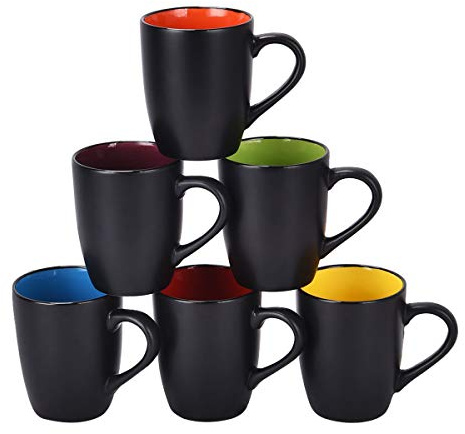 Lifecapido Set of 6 Modern Black Ceramic Coffee Mugs, 16 Ounce Capacity, Perfect for Home Use