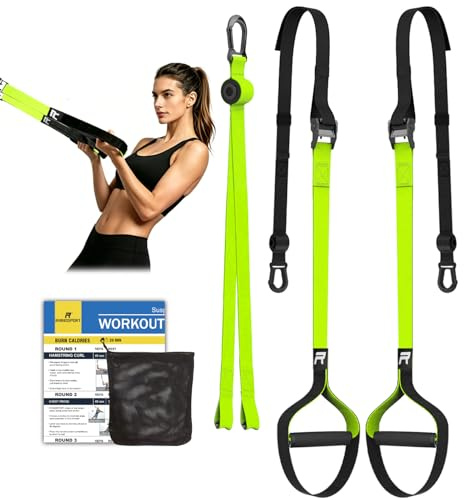 RHINOSPORT Allenamento Sospensione Sling Trainer Set per Allenamento con Sistema di Ancoraggio per Porta, Regolabile, per Fitness, a casa, in Viaggio e per l'allenamento in Interni ed Esterni