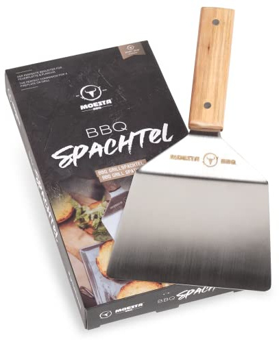 MOESTA-BBQ 19495 BBQ-Spachtel für BBQ Disk Feuerplatte oder Küche | Profi-Edelstahl-Pfannenwender mit Holzgriff, spülmaschinenfest und geschmacksneutral, für Steak, Gemüse und Fisch