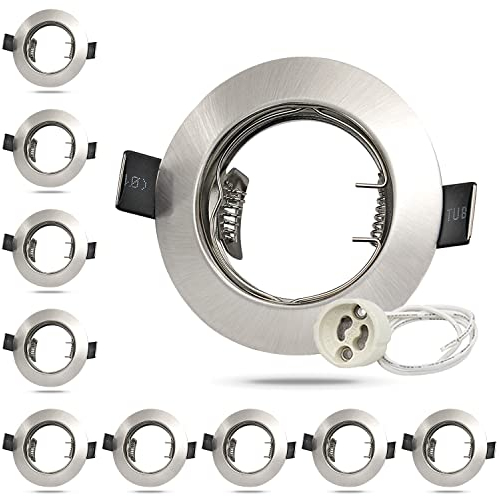 HiBay 10x Recessed Spot Ceiling Lights LED Downlights GU10 Brushed Chrome Downlight Round Recessed Lighting Indoor 240V, 78mm Outer Diameter, 65-68mm Cut-Out Holes, Without Bulb