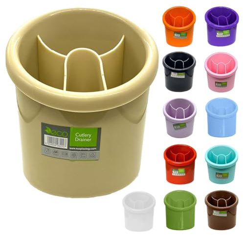ECO Plastic Cutlery Drainer | 4-Compartment White Utensil Holder for Kitchen & Sink Organization – BPA-Free, Durable Knife and Fork Holder with Compact Design – Multiple Color Options (Beige)