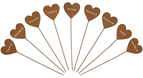 B2S BACK2SEASON Kräuterstecker Herzen 9er Set Metall Pflanzstecker Rost-Optik Pflanzschilder Beetstecker 9 Stück