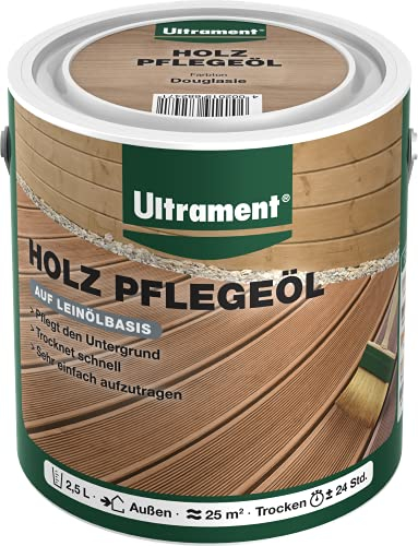 Ultrament Holz Pflegeöl 2,5 L Douglasie | Pflegeöl für Hartholz-Außenflächen | schützt vor Vergrauung durch UV-Strahlung & erhält Holzoptik