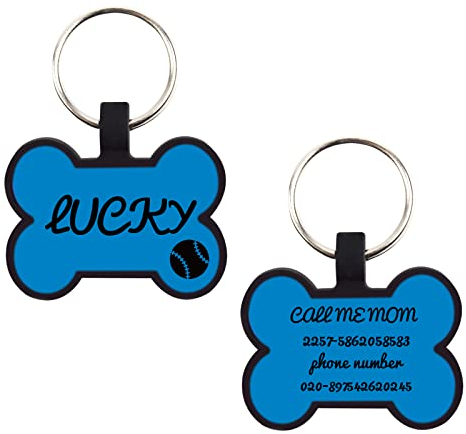 CAMAL 2 Stücke Hundemarke, Personalisierte Silikon-Hundemarke mit Gravur, Plakette für Hunde und Katzen, Anhänger mit Gravur (Knochenform, Blau)