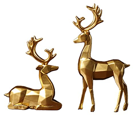 FUNCOCO Lot de 2 figurines de rennes pour bureau, chambre à coucher, cerfs dorés