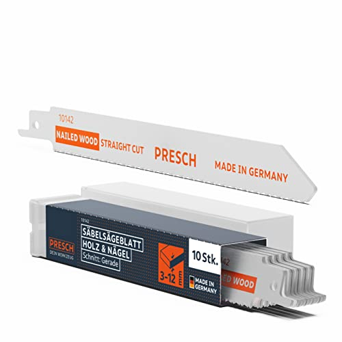 Presch Reciprocating Saw Set Universal for Wood and Nails 130mm 10 pcs - 8% Cobalt for Old Building Dunnage - Universal Shaft Reciprocating Set incl. Box