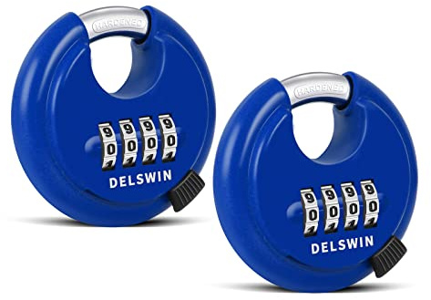 DELSWIN 4 Digit Combination Lock, Outdoor Combination Disc Padlock with 3/8 Shackle, Combo Pad Lock for Storage Unit,Trailer,Locker,Garage (Blue,2Pcs)