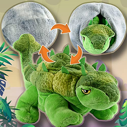 Creanino Dino Kuscheltier 2 in 1 | Plüschtier zum Wenden [Ankylosaurus Spike] | Dinosaurier Spielzeug | Wende Kuscheltier