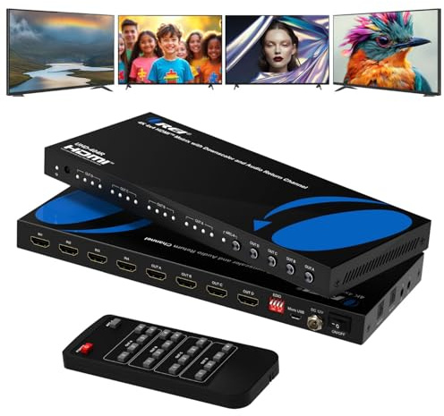 OREI 4x4 HDMI Matrix Switch 4K Downscale, ARC, Audio Extraction, HDCP 2.2 | HDMI Switcher, 4K HDMI Switch, HDMI Multi Port Switch with ARC, Optical & 3.5mm Audio Extraction, 18Gbps