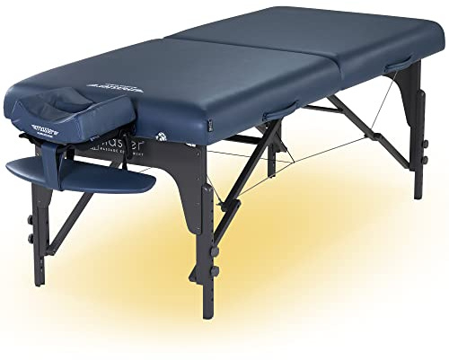Master Massage Montclair 7,6 cm Luxus-Schaumstoffsystem, Reiki-Panel, Holz, tragbare Massageliege, faltbar, Massageliege, Spa, Beauty, Couch, Physiotherapie-Bett mit Umgebungslichtsystem, Königsblau