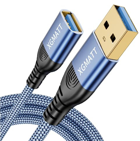 XGMATT USB 3.0 Extension Cable 2M USB 3.0 Type A Male to Female 5Gbps Data Sync USB Extender Cord Compatible with Printer, Scanner, Keyboard,HTC Vive,Card Reader, Hard Drive,PS VR, Camera,Blue