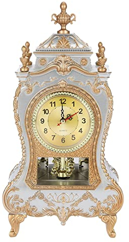 kaminuhr antik,kaminuhren wohnzimmer, kaminuhr mit westminster, Kaminuhren Für Wohnzimmer Vintage, Vintage Uhr Kunststoff Tischuhr antiker Wecker für Zuhause und Hotel, dekorativer Schreibtisch (Weiß)