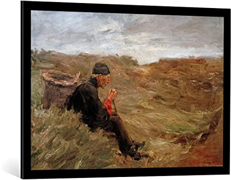 kunst für alle Bild mit Bilder-Rahmen: Max Liebermann Sitzender Bauer in den Dünen - 1 Entwurf - dekorativer Kunstdruck, hochwertig gerahmt, 100x70 cm, Schwarz matt