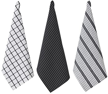 Penguin Home® Set di 3 asciugamani da cucina | 100% cotone | ecologici, sostenibili | strofinacci | eleganti con diversi motivi|Dimensioni: 50 x 70 | colore: nero e bianco | strofinacci |
