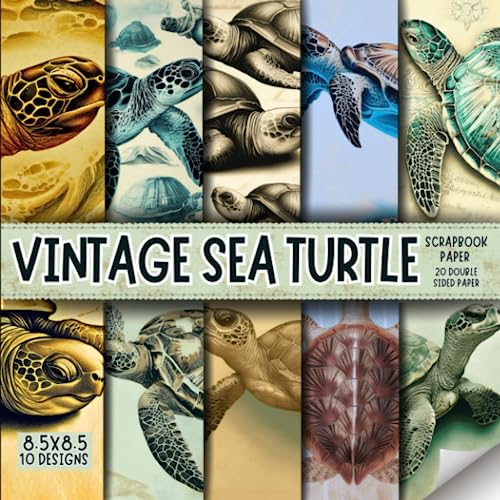 Vintage sea turtle scrapbook paper, 8.5x8.5, 10 Designs, 20 Double-Sided Sheets: Decorative ocean themed Paper For Scrapbooking, craft Paper for Junk ... & Mixed Media, Origami, Collage & Card Making