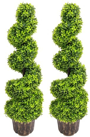 BTGGG Pair of Artificial Plants Outdoor Boxwood Topiary Spiral Tree 4ft/120cm Artificial Tree Outdoor for Front Entrance Way, Porch, Foyer Decoration