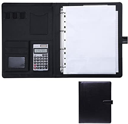 Writing Case, A4 Briefcase With Leather Calculator, Ring Binder, Document Pocket, Large Compartments For Tablet, Foldable Magnetic Handles, Tablet & Smartphone Holder, Card Slots, Notepad, Waterproof