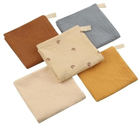 YOGAES 5 Stück/Set quadratisches Baumwoll-Gesichtstuch, Taschentuch, weiches, saugfähiges Mulltuch, Kinder-Lätzchen, Spucktücher, 30 x 30 cm, 5 Stück, 30 x 30 cm, A