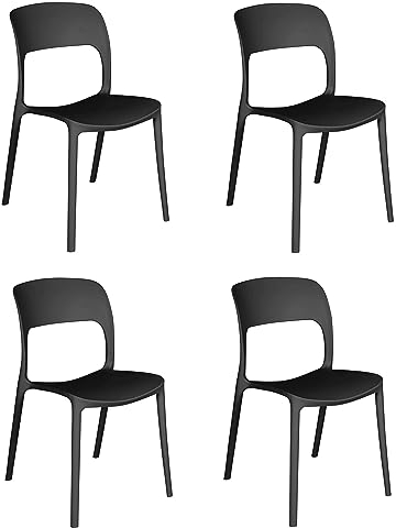 eacommerce Set 4 Sedie in polipropilene impilabili da giardino bar ristoranti Patio da esterno e interno Design Cucina (Set 4 Sedie, Antracite)