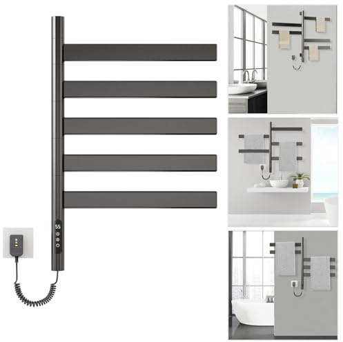 ZOYI 180°Drehung Heizkörper Bad Badheizkörper elektrisch, Elektrischer Handtuchtrockner, Handtuchheizkörper elektrisch, Handtuchwärmer elektrisch, Handtuchhalter elektrisch,220v,140w,Schwarz