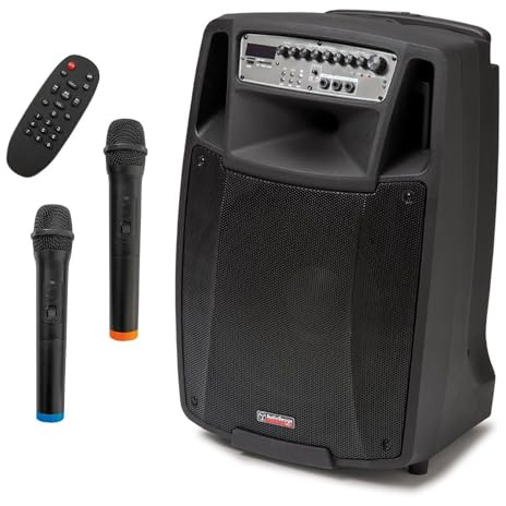 AUDIODESIGN PRO Altavoz activo portátil a batería, caja activa con micrófonos inalámbricos, caja woofer de 380 mm, caja Bluetooth