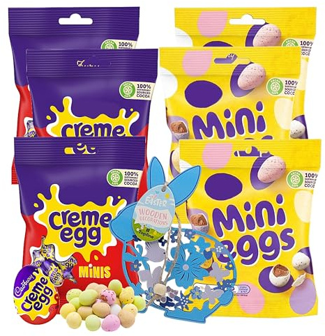 Mini Easter Eggs Chocolate Bulk - Assorted 3 x 78g Creme Egg with Soft Fondant & 3 x 80g Mini Eggs in a Crispy Shell Bags. Chocolate Gifts for Easter Egg Hunt, Easter Gifts with Topline Card.