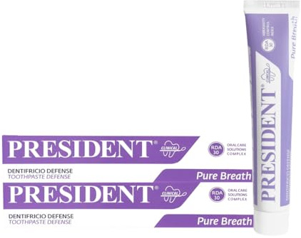President Tänder DEFENSE TÄNDERINGSSATS KIT Antibakteriell, Dålig andedräkt perfekt för att motverka dålig andedräkt och underhåll efter chockbehandling med klorhexidin. RDA 30. 2 x 75 ml